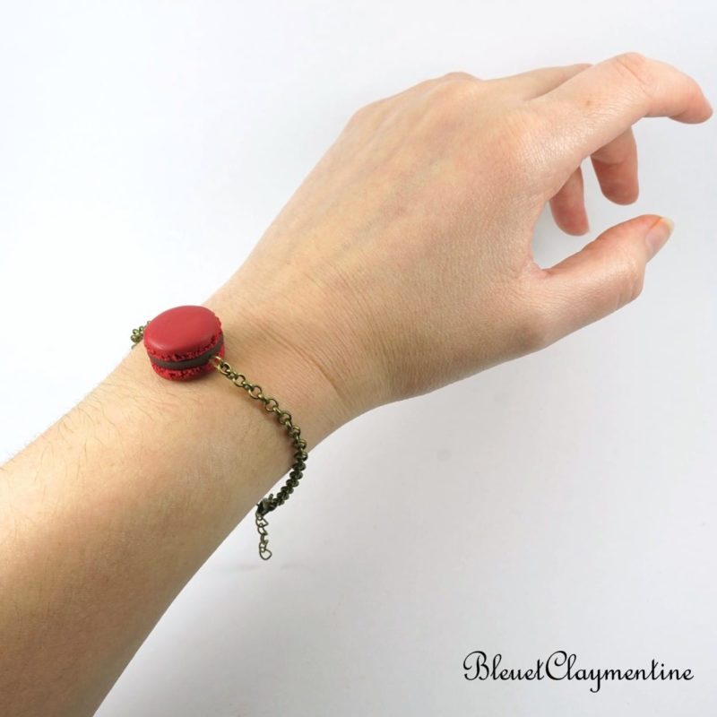 bracelet macaron rouge polymère fimo