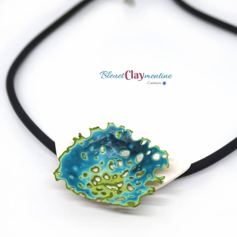 colliers artisanaux inspiration végétal ocean coraux bleu vert polymerclay