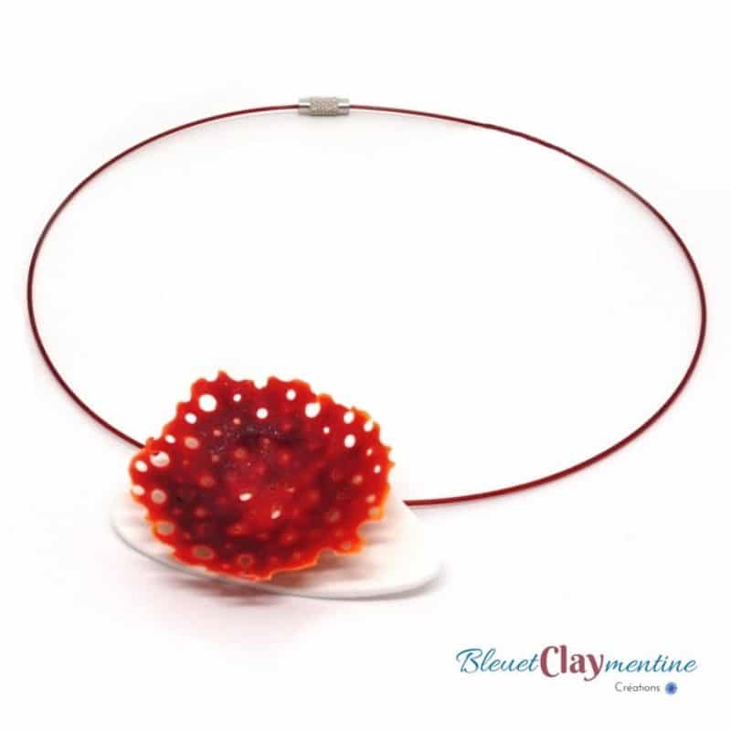 colliers artisanaux inspiration végétal ocean coraux rouge orange polymerclay