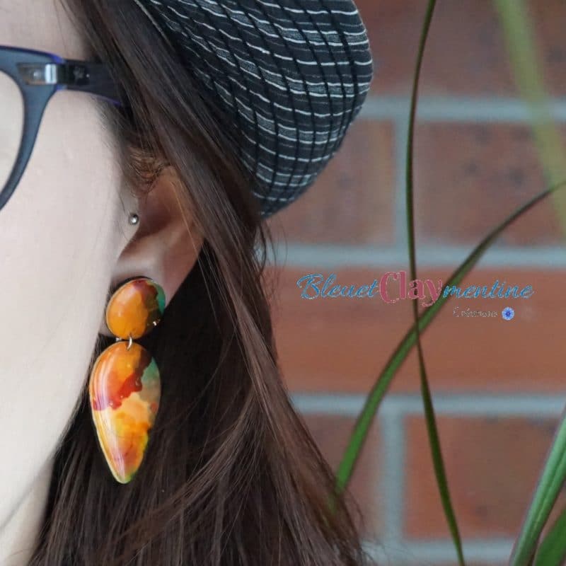 boucles oreilles fantaisie aquarelle polymère orange